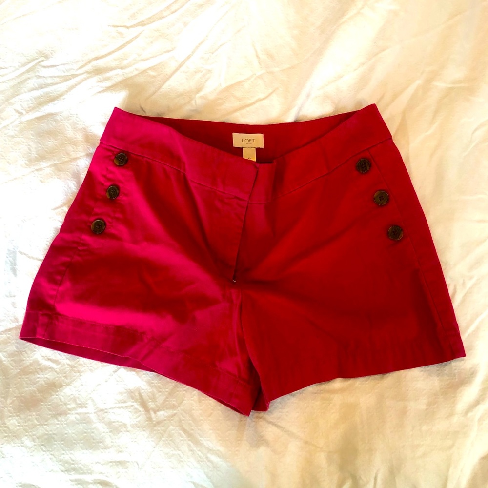 LOFT hot pink high waisted button detail shorts